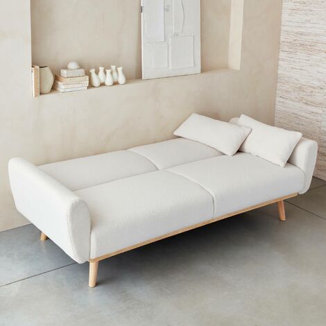 sweeek - 2-3-Sitzer Sofa mit Schlaffunktion und Bouclé Teddystoff