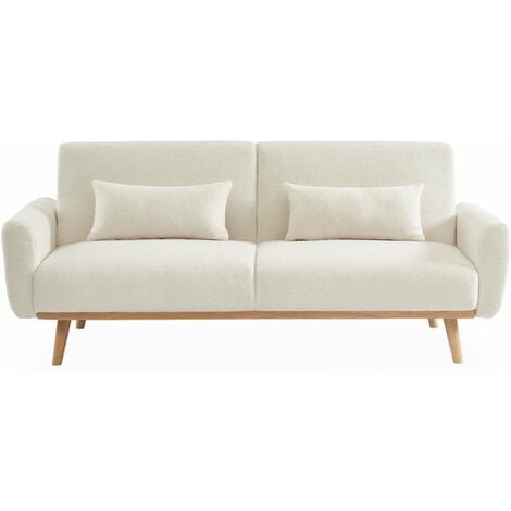 sweeek - 2-3-Sitzer Sofa mit Schlaffunktion und Bouclé Teddystoff