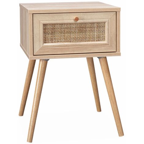 sweeek - Nachttisch mit Holzeffekt und Rattan-Geflecht, 1 Schublade