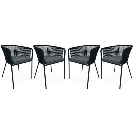 sweeek - 4er Set Gartensessel verzinkter Stahl mit Bespannung Schwarz / Grau