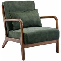sweeek - Skandinavischer Sessel, Samtbezug und Hevea-Holz, nussbaumfarben, Samt, Dunkelkhaki