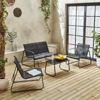 Gartenmöbel-Set aus Metall und Textilene SILVI für 4 Personen, schwarz, Modernes Design