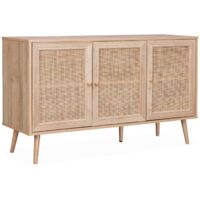sweeek - Sideboard mit Holzoptik und Rattan-Geflecht B 120 cm