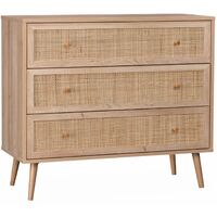 sweeek - Kommode mit Holzeffekt und Rattan-Geflecht 3 Schubladen