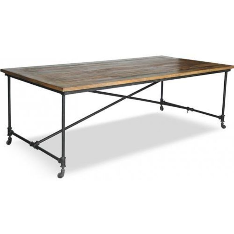 Vintage industrial dining table wood and steel Natural wood Wood, Steel ...