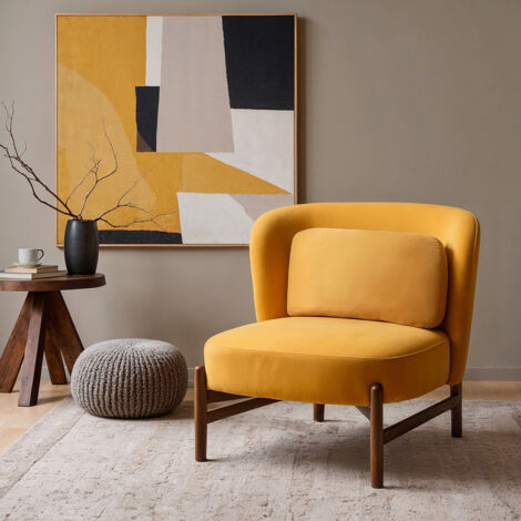 Velvet Upholstered Armchair with Wood - Brina