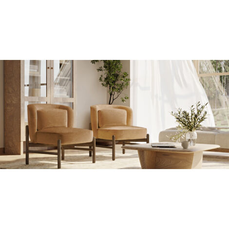 Velvet Upholstered Armchair with Wood - Brina