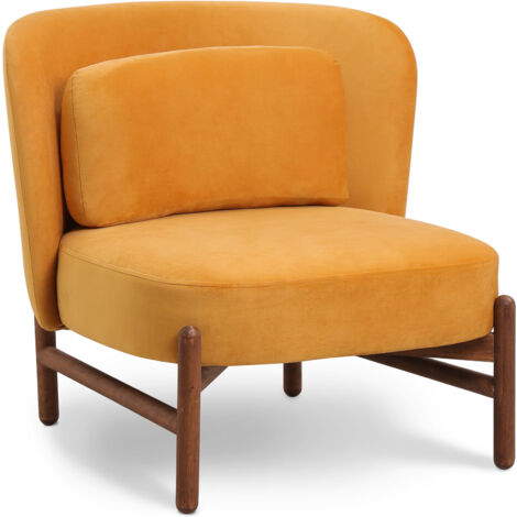 Velvet Upholstered Armchair with Wood - Brina