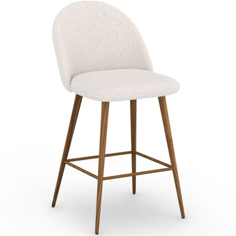 Stool Upholstered in Bouclé Fabric - Scandinavian Design - 66cm - Evelyne White (1/5)
