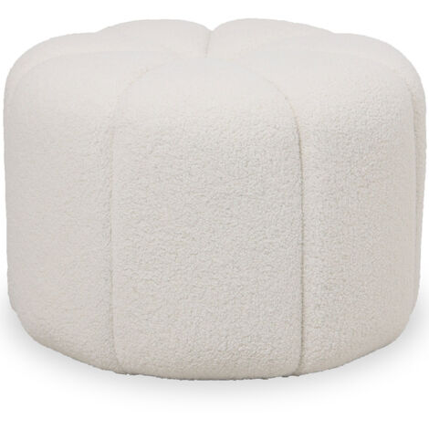 Round Ottoman Upholstered in Bouclé Fabric - Posera White (1/5)
