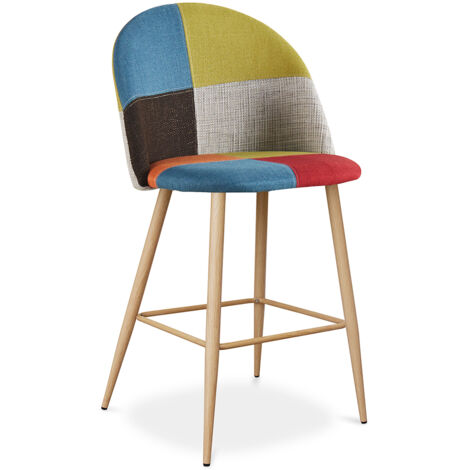 Patchwork Upholstered Stool - Scandinavian Style - 66cm - Evelyne Multicolour (1/5)