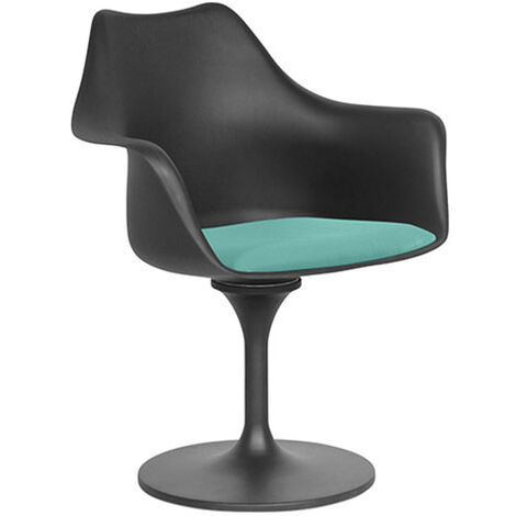 Tulipan Armchair - Faux Leather - Black shell Turquoise PP, Imitation Leather, Metal