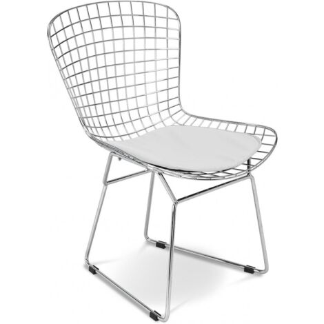 Dining Chair in Steel – Grid Design with Cushion – Lived White (1/5)
