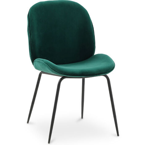 Dining Chair Accent Velvet Upholstered Retro Design - Elias Dark green Metal, Wood, Velvet