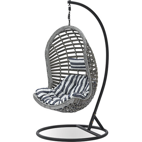 Hanging Garden Chair Rattan Synthetic Design Boho Egg Style - Delsin Grey Fabric, Rattan, Iron