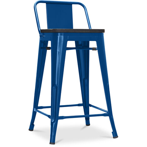 Stylix stool wooden and small backrest - 60cm Dark blue Wood, Iron