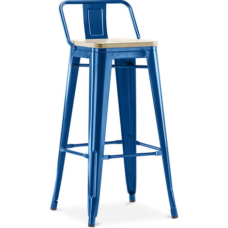 Stylix bar stool with small backrest - 76 cm - Metal and Light Wood Dark blue Wood, Iron