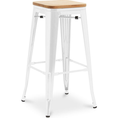 Bar stool Stylix industrial design Metal and Light Wood - 76 cm - New Edition White Wood, Steel