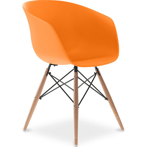 Dining Chair Scandinavian Design Natural Wood Legs - Polin Orange Beechwood, Steel, PP