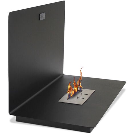 Modern Wall-Mounted Ethanol Fireplace Glossy Black Steel - Glossy Black