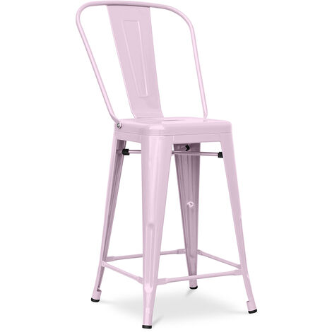 Stylix square bar stool with backrest - 60cm Pastel pink Iron, Metal - Pastel pink