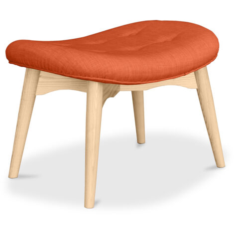 Ottoman upholstered in linen - Scandinavian design - Wood - Kontor Orange
