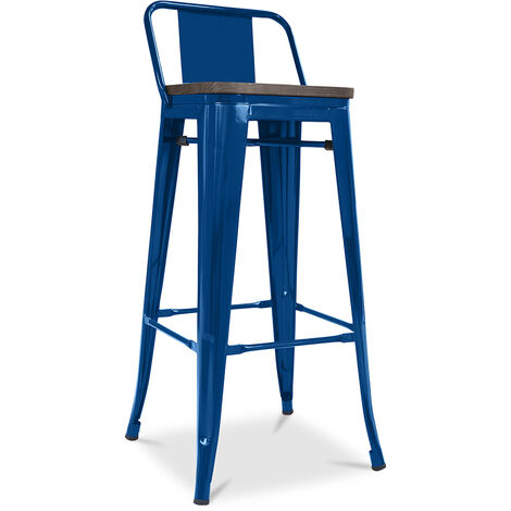 Stylix stool Wooden and small backrest - 76 cm Dark blue Wood, Iron - Dark blue