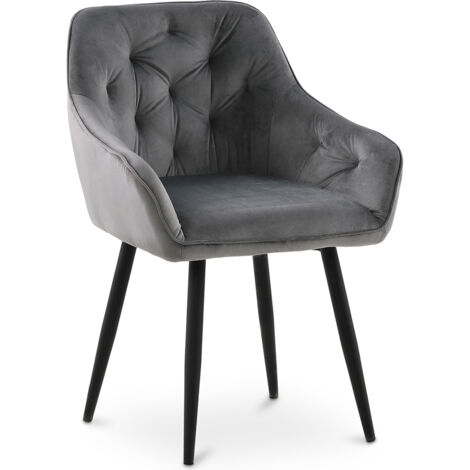 Dining Chair Accent Velvet Upholstered Scandi Retro Design Wooden Legs - Alene Dark grey Metal, Wood, Velvet