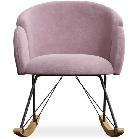 Pink Weighted Rocking Chair Rocking Chair with Armrests - Upholstered in Velvet - Freia Light Pink