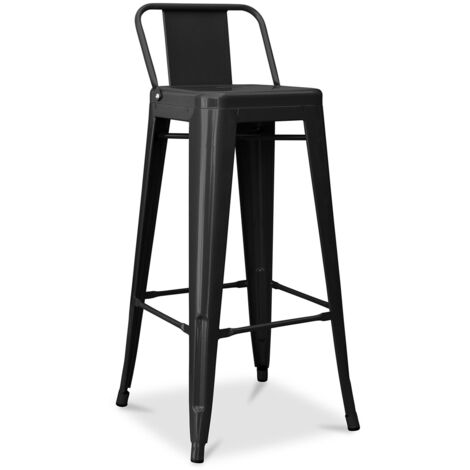 Bar Stool with Backrest - Industrial Design - 76cm - New Edition - Stylix Black