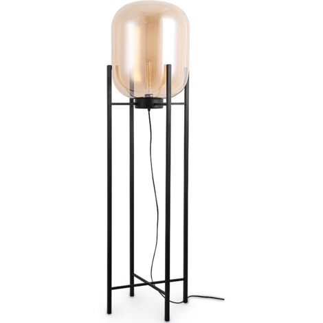 Design Floor Lamp Living Room Lamp Grau Amber Glass Iron