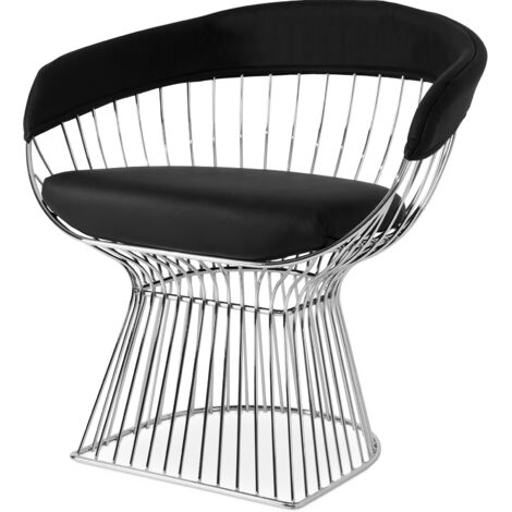 Dining Chair with Armrests - Leather and Metal - Barrel