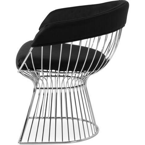 Dining Chair with Armrests - Leather and Metal - Barrel
