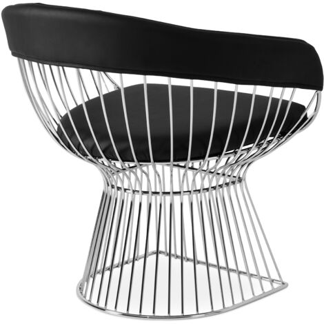 Dining Chair with Armrests - Leather and Metal - Barrel