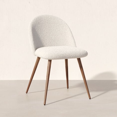 Dining Chair - Upholstered in Bouclé Fabric - Scandinavian - Evelyne White
