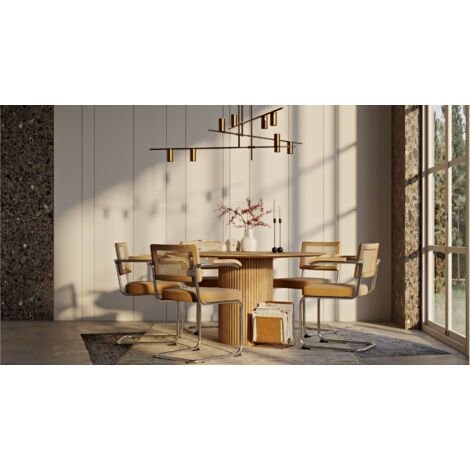 Dining Chair with Armrests - Velvet Upholstery - Wood & Rattan - Martha