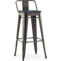 Stylix bar stool with small backrest - 76 cm - Metal and dark wood Metallic bronze Wood, Iron