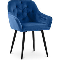 Dining Chair Accent Velvet Upholstered Scandi Retro Design Wooden Legs - Alene Dark blue Metal, Wood, Velvet