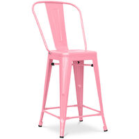 Stylix square bar stool with backrest - 60cm Pink Iron, Metal