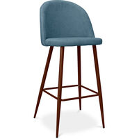 Bar stool Evelyne Scandinavian Design Premium - 76cm - Dark legs Turquoise Metal with wooden transfer painting, Fabric, Wood