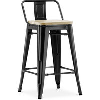 Stylix bar stool with small backrest - 61 cm - Metal and light wood Black Wood, Iron