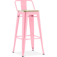 Stylix bar stool with small backrest - 76 cm - Metal and Light Wood Pink Wood, Iron