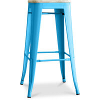 Stylix stool - 76cm - Metal and Light Wood Turquoise Wood, Iron