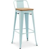 Bar stool with small backrest Stylix industrial design Metal and Light Wood - 76 cm - New Edition Light blue Wood, Steel