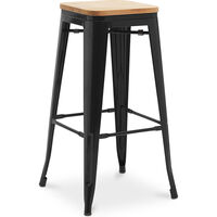 Bar stool Stylix industrial design Metal and Light Wood - 76 cm - New Edition Black Wood, Steel