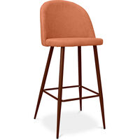 Bar stool Evelyne Scandinavian Design Premium - 76cm - Dark legs Orange Metal with wooden transfer painting, Fabric, Wood - Orange