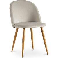 Dining Chair Accent Velvet Upholstered Scandi Retro Design Wooden Legs - Evelyne Light grey Metal with wooden transfer painting, Wood, Velvet