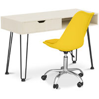 Office Desk Table Wooden Design Hairpin Legs Scandinavian Style Andor + Tulip swivel office chair with wheels Yellow