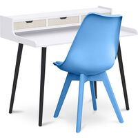 Office Desk Table Wooden Design Scandinavian Style Thora + Premium Denisse Scandinavian Design chair with cushion Light blue