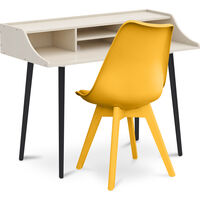 Office Desk Table Wooden Design Scandinavian Style Torkel + Premium Denisse Scandinavian Design chair with cushion Yellow
